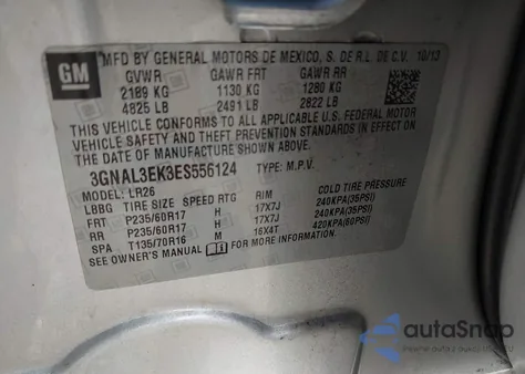 2014 Chevrolet Captiva Sport Lt из США, поврежденный, VIN 3GNAL3EK3ES556124